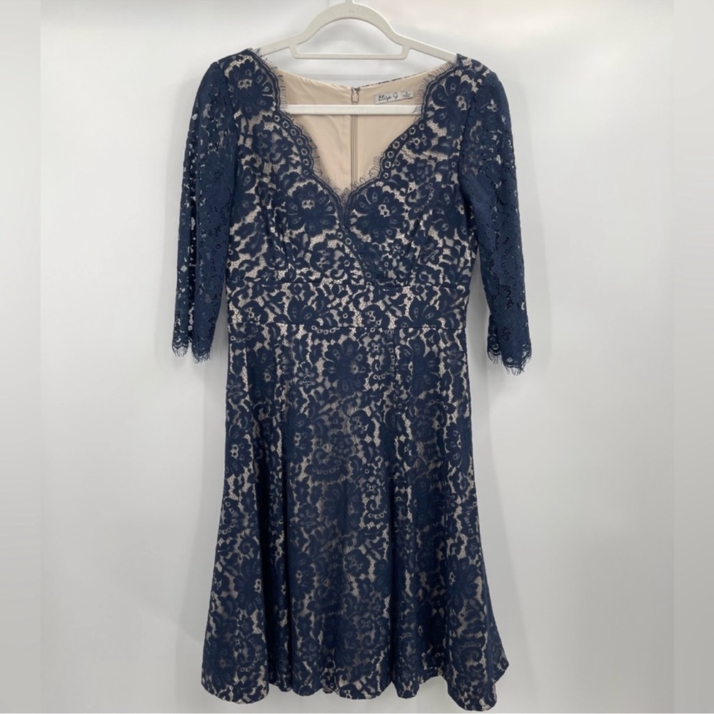 Eliza J blue Lace Cocktail Dress midi size 8